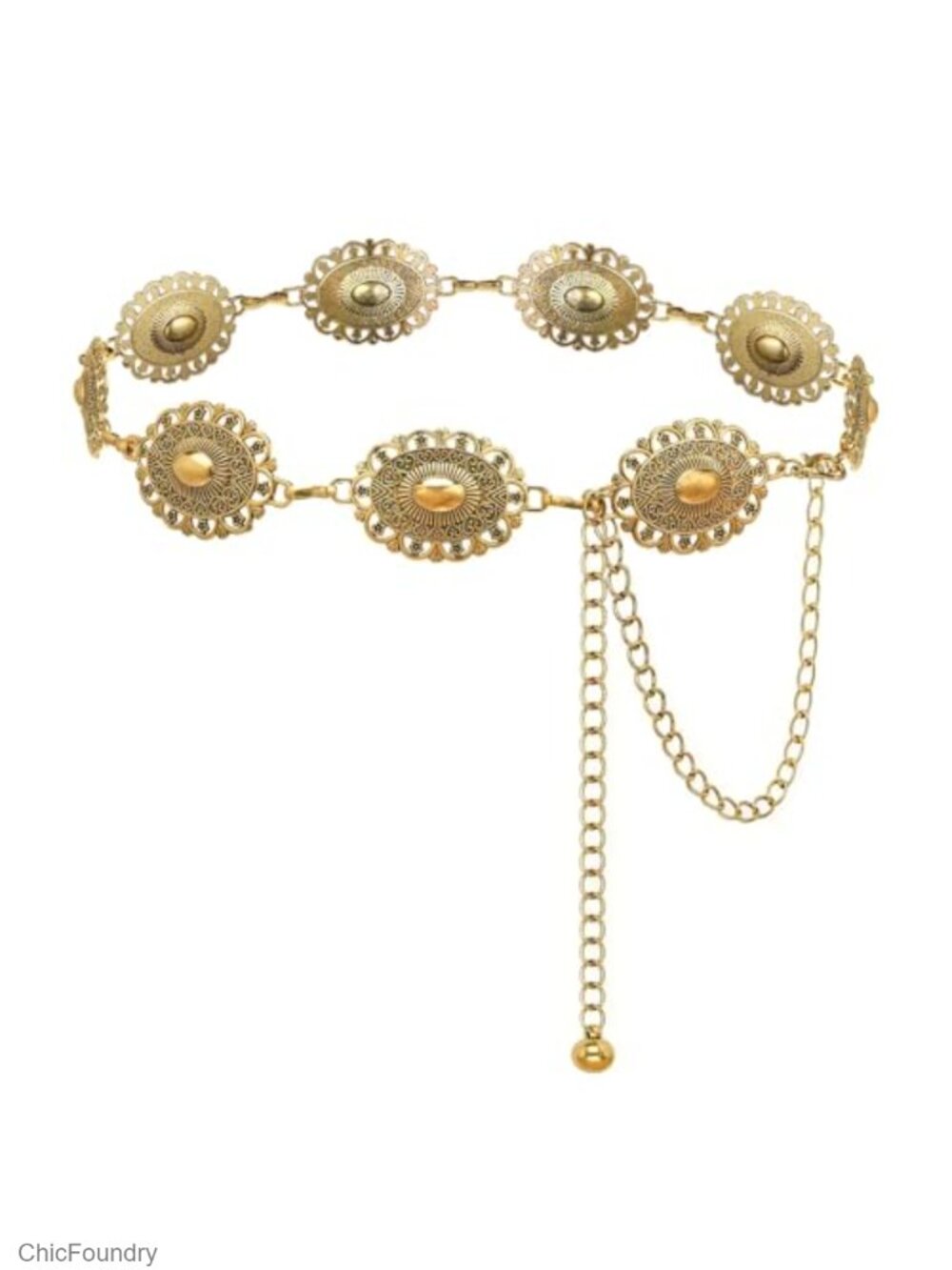 Western Concho Chain Belt for Women Boho Metal Vintage Waist Cowgirl Accessory